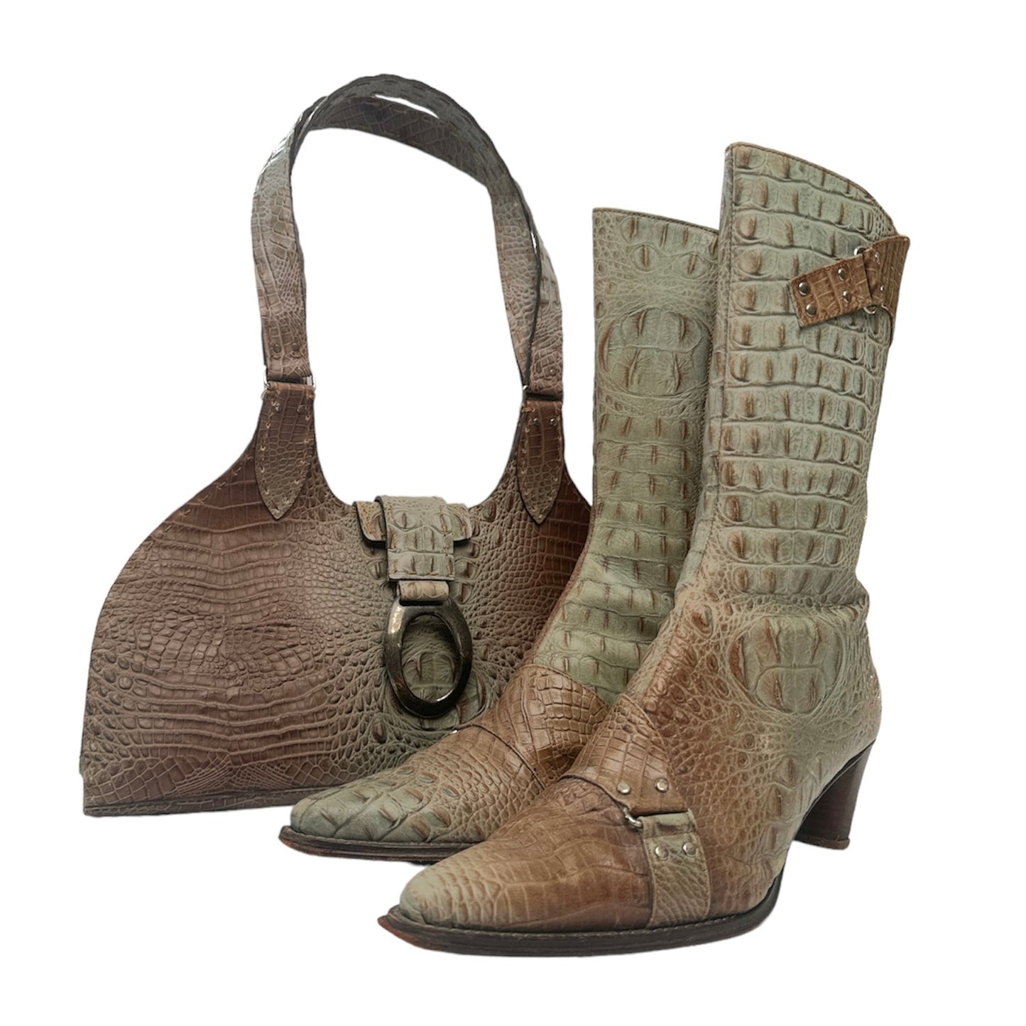 SET BOTAS CARTERA CROCO