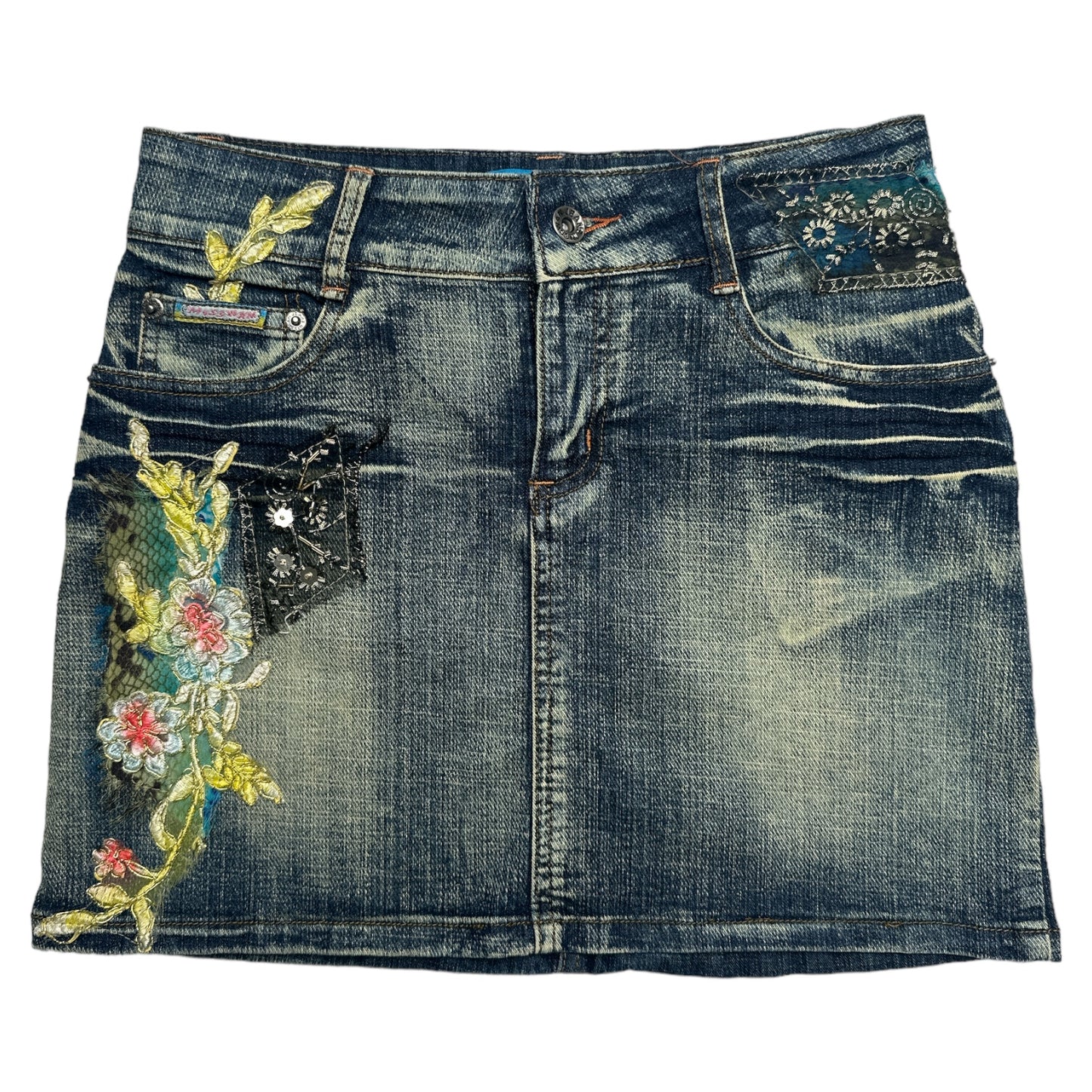 MINI DE JEAN APLIQUE FLORES