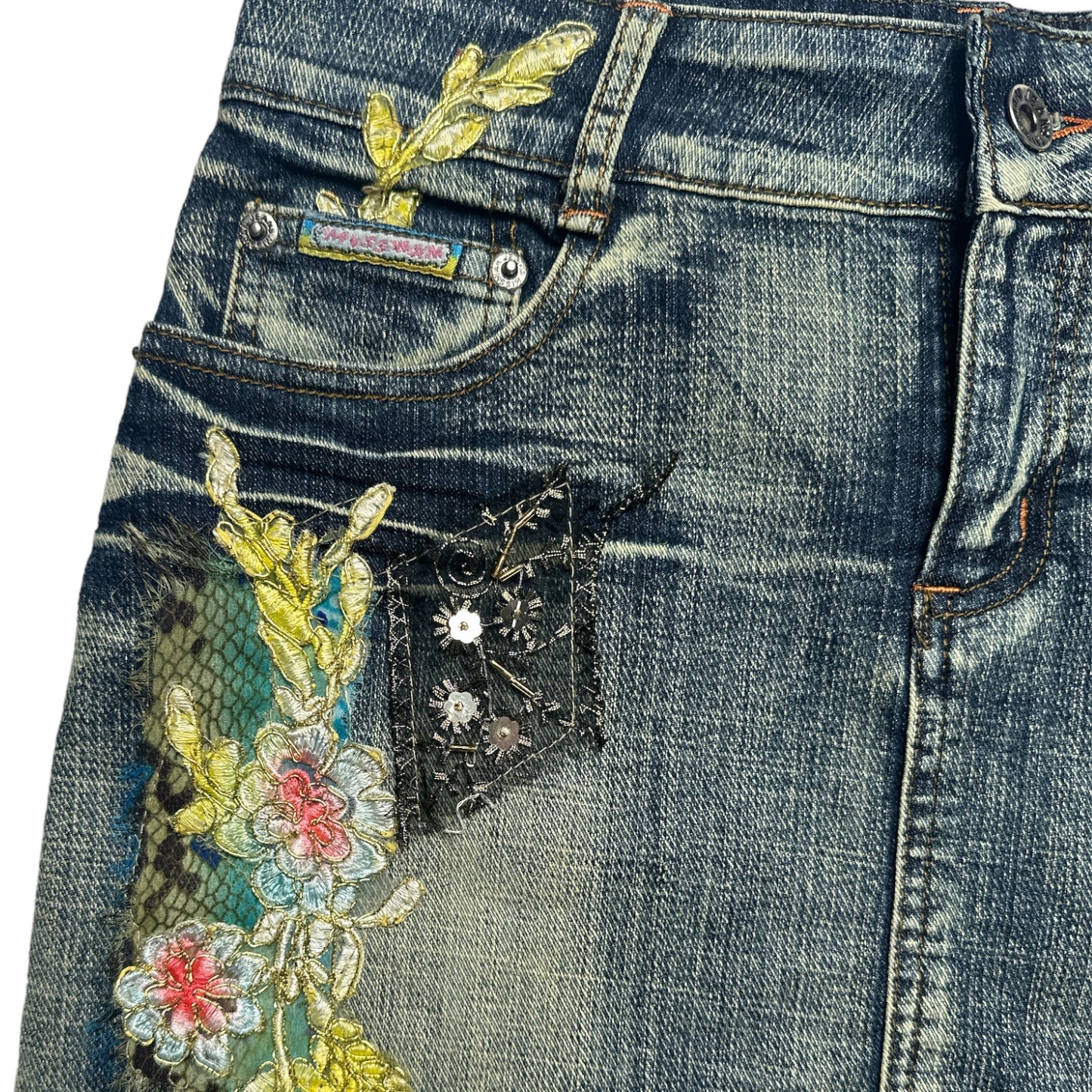 MINI DE JEAN APLIQUE FLORES